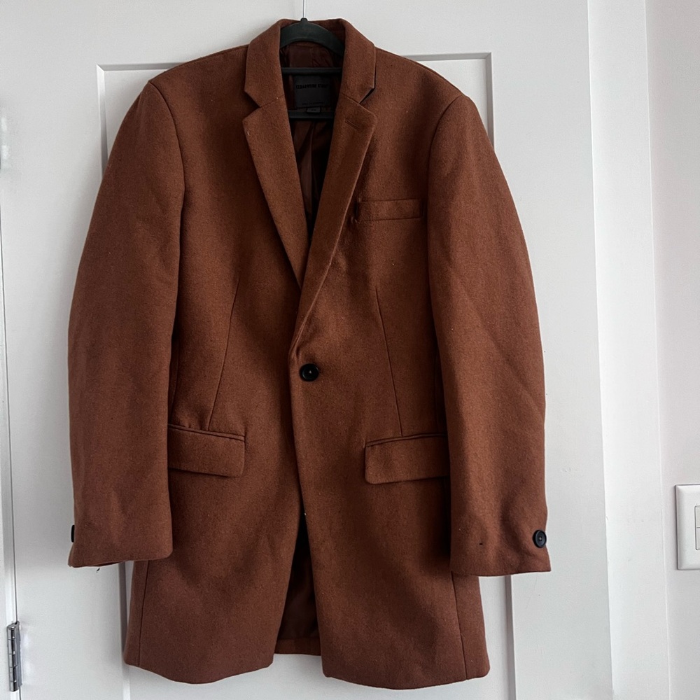 Brown wool blend tailored fit coat